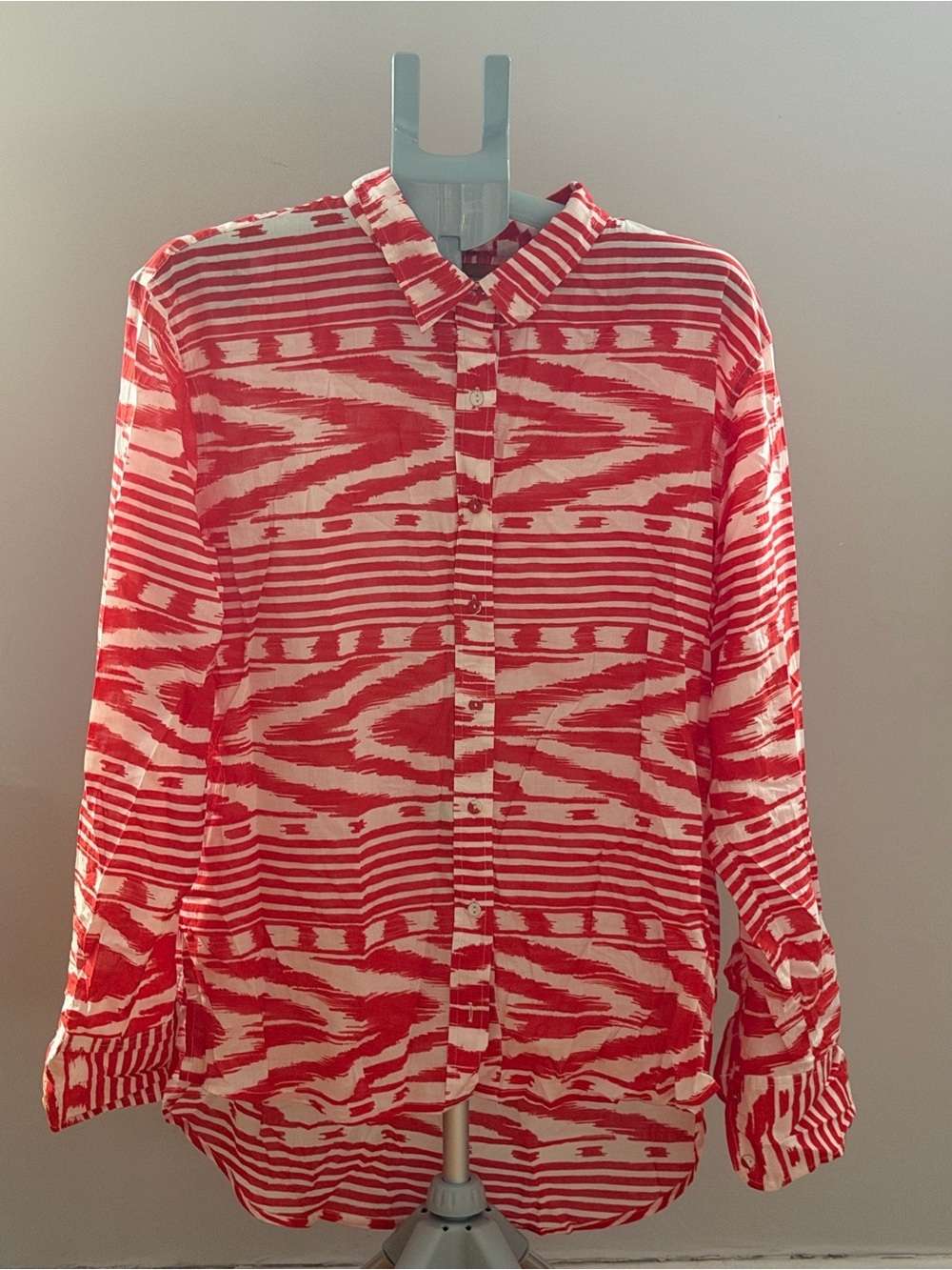 Coniglio Palm Beach Red White Print Cotton Button Down Shirt Like New - Picture 2 of 14